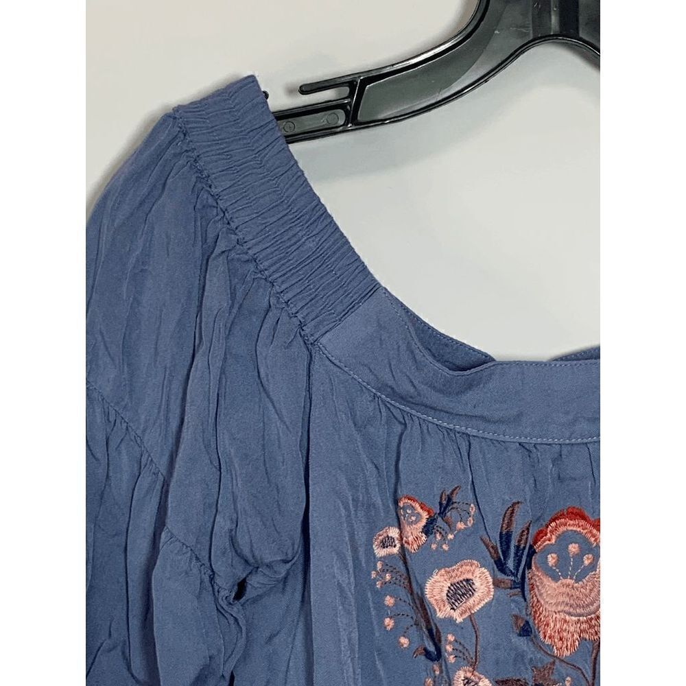 Umgee Dusty Blue Embroidered Peasant Blouse - Picture 8 of 8